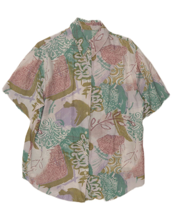 Vintage mujer camisa de manga corta Reino Unido 16 grande multicolor floral