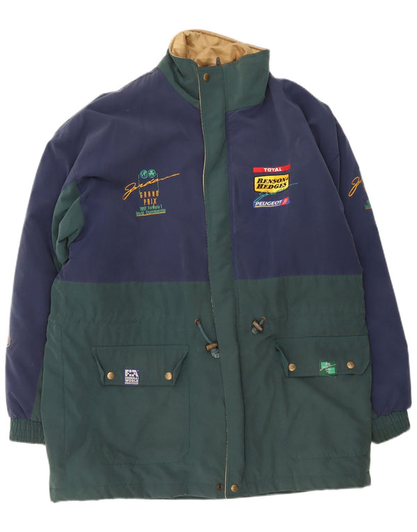 Vintage hombres gráfico cortavientos abrigo Reino Unido 40 grande azul marino colorblock