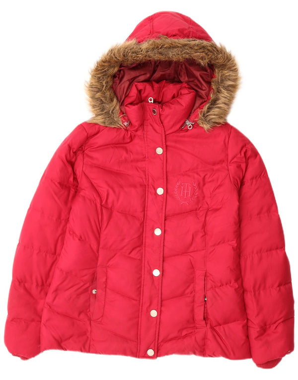 Tommy Hilfiger Chaqueta acolchada con capucha para mujer UK 10 Small Pink Poliéster