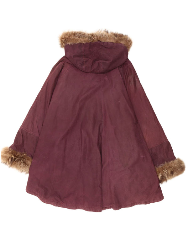Vintage mujer con capucha cuero poncho abrigo un tamaño granate