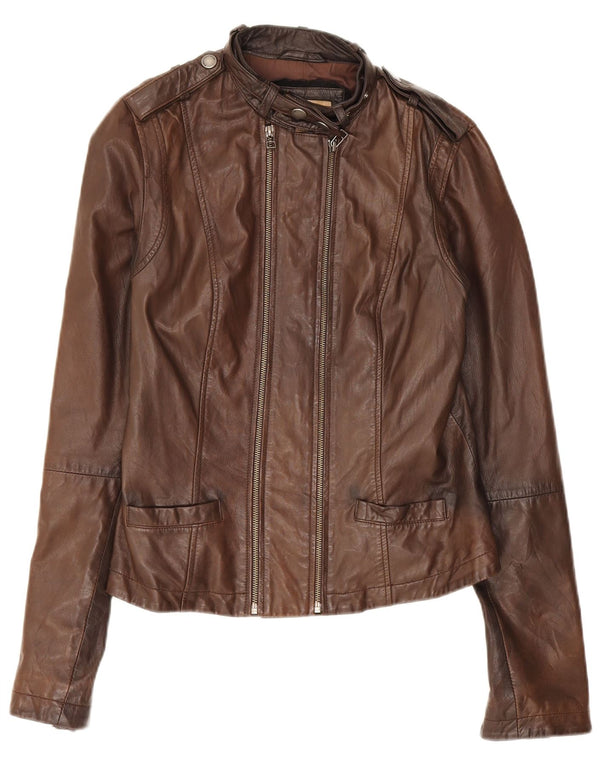 Fornarina Chaqueta de cuero militar para mujer UK 44 Grande Marrón