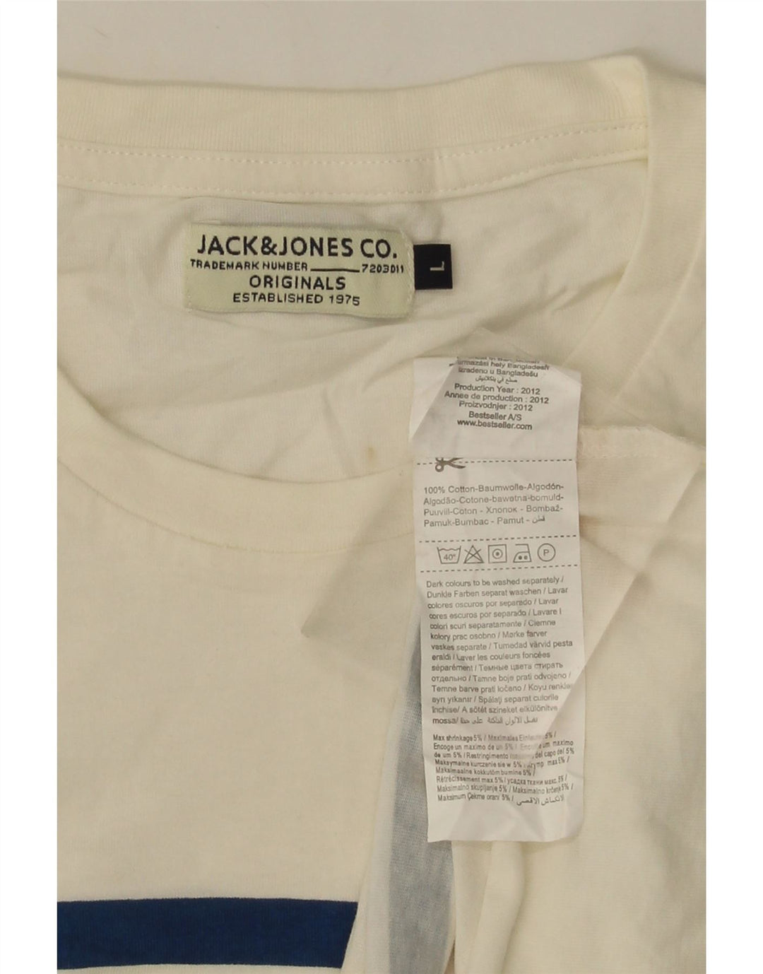 JACK & JONES Hombre Camiseta Top Large Blanco Rayas Algodón