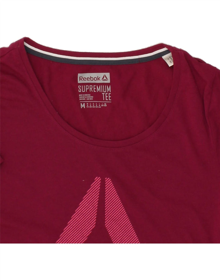 REEBOK Womens Graphic T-Shirt Top UK 12 Medium Maroon Vintage Reebok and Second-Hand Reebok from Messina Hembry 