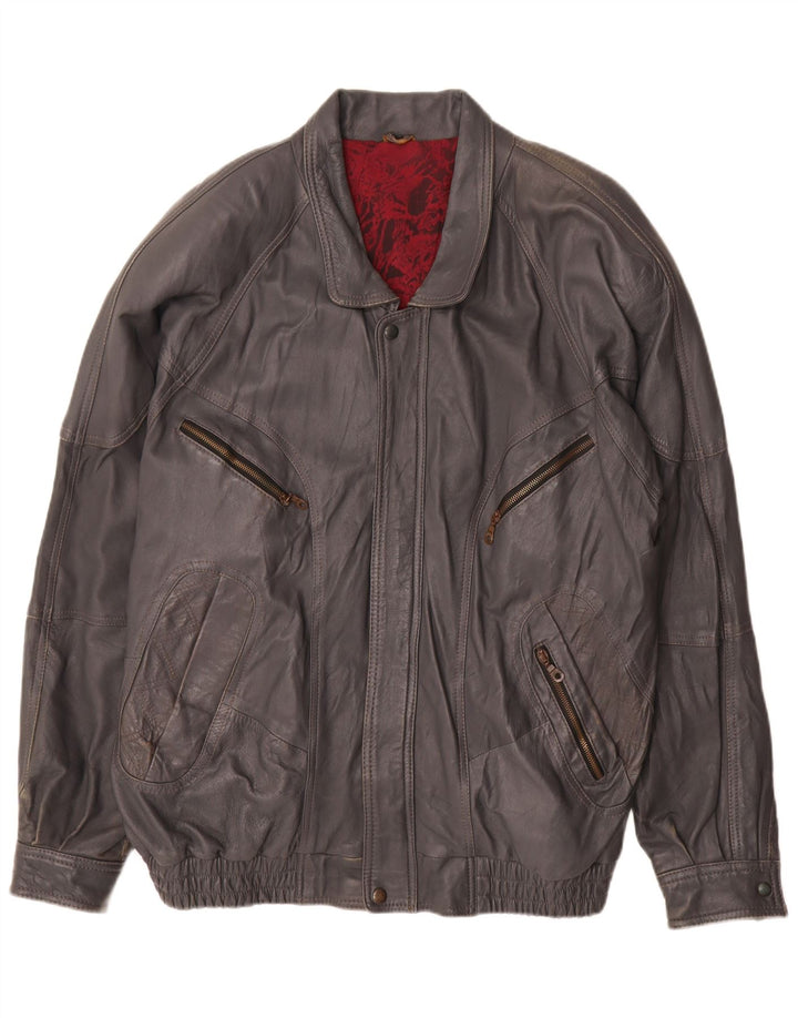 Chaqueta de cuero vintage para hombre IT 60 4XL Gris