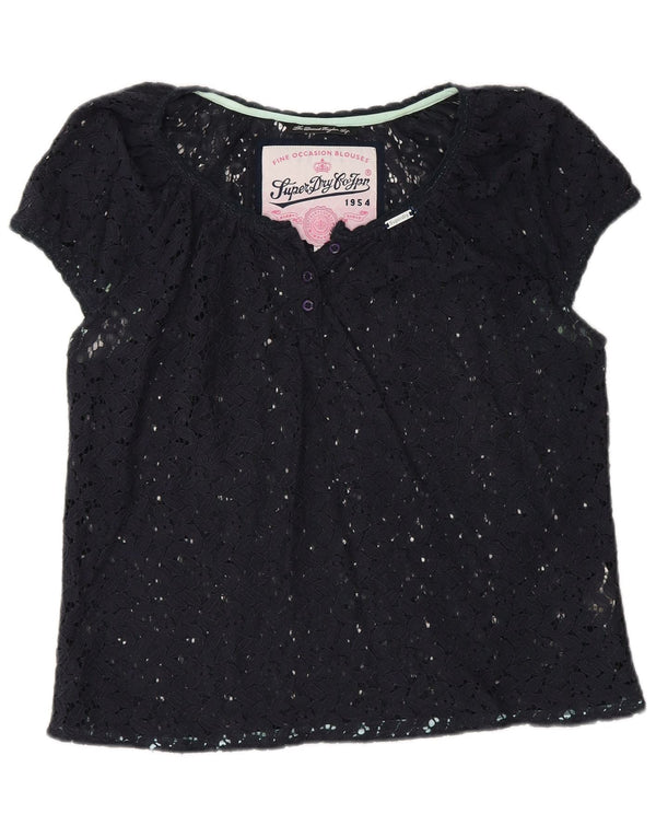 Superdry Blusa de encaje transparente para mujer UK 46 Grande Algodón azul marino