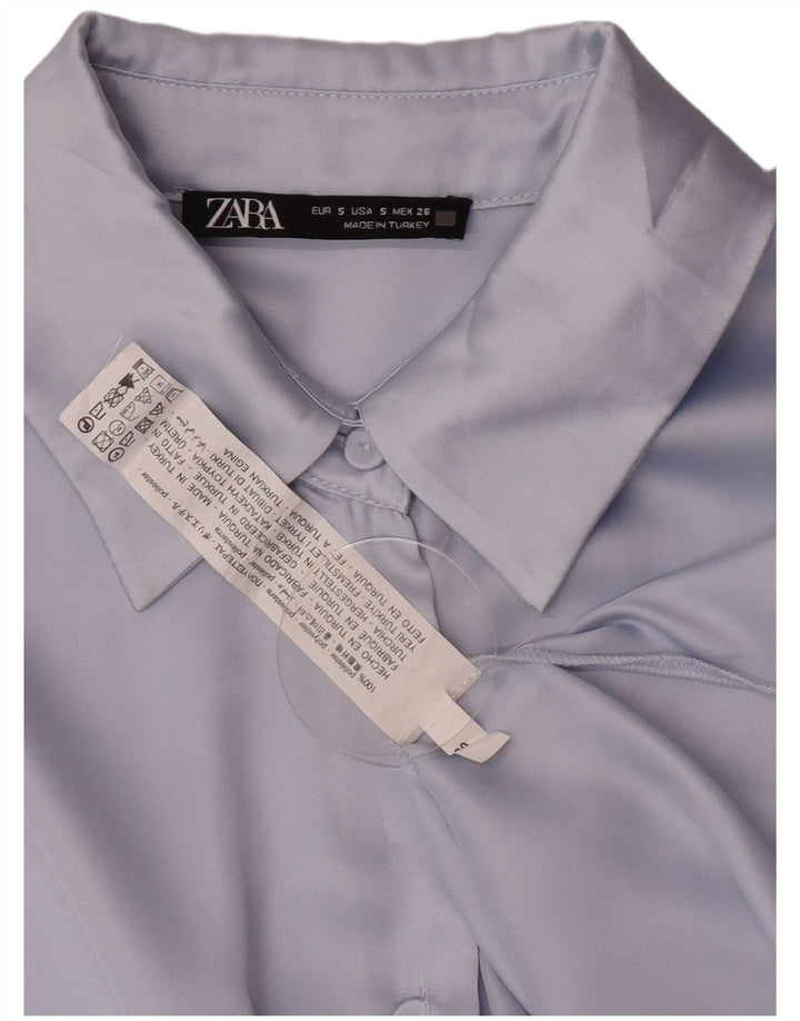 Zara Mujer Blusa Camisa Extragrande UK 10 Small Poliéster Azul