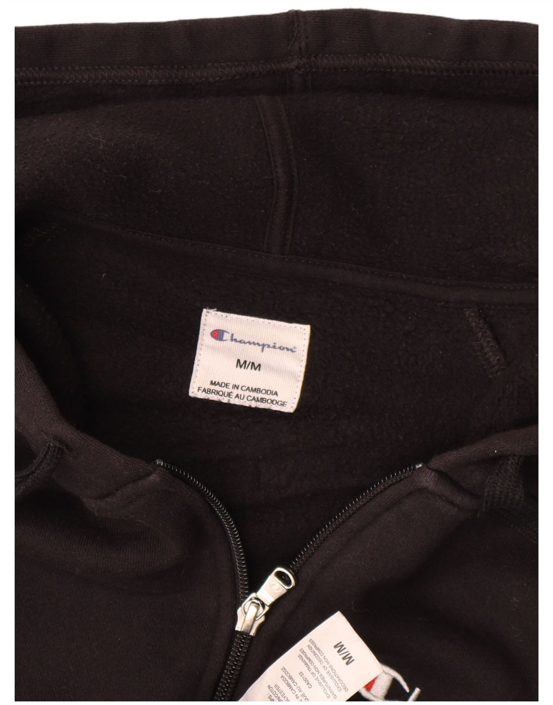 Champion Sudadera con capucha y cremallera para hombre Suéter mediano de algodón negro
