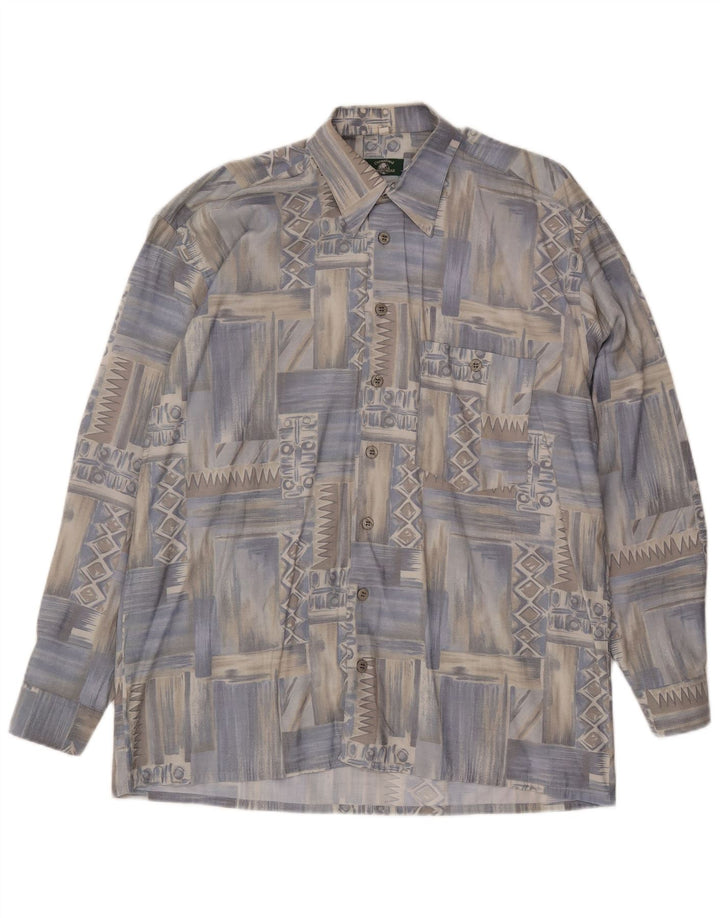 Camisa vintage para hombre grande azul geométrico