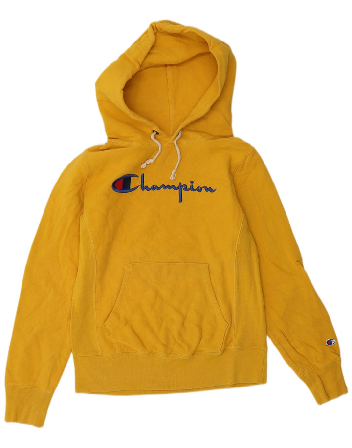 CHAMPION Jersey con capucha gráfico de tejido inverso para mujer UK 40 Amarillo medio