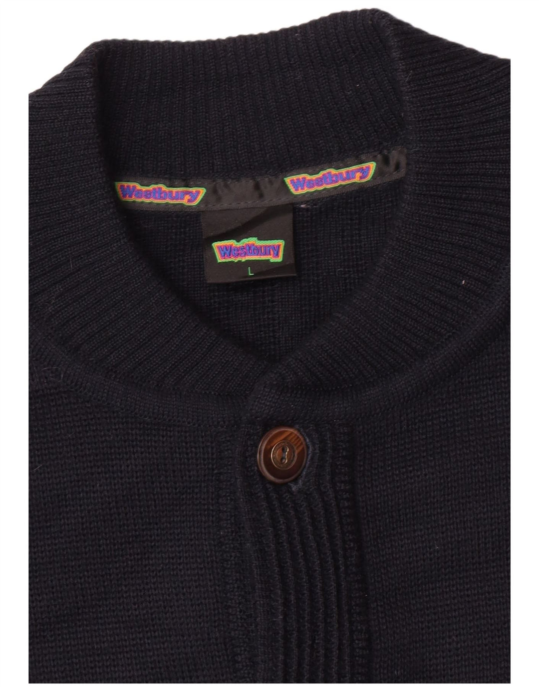 WESTBURY Suéter tipo cárdigan para hombre de lana azul marino grande