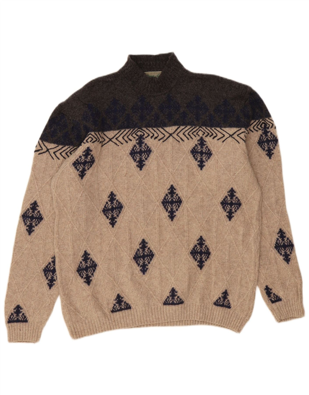 VINTAGE Jersey de cuello alto para hombre XL Beige Argyle/Diamond