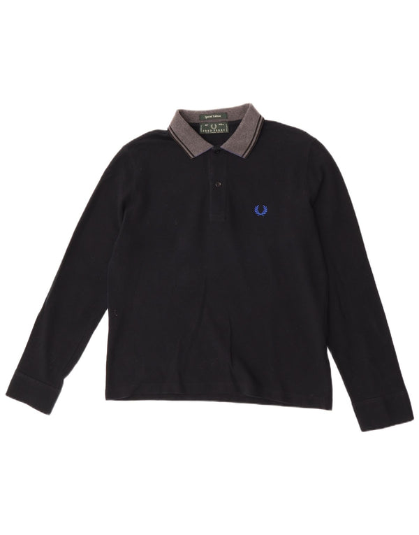 Fred Perry Polo De Rugby De Manga Larga Para Hombre Pequeño Algodón Negro