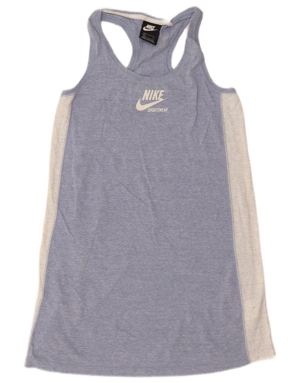 NIKE Vestido estilo camiseta sin mangas con gráfico para mujer UK 40 Small Blue Colourblock