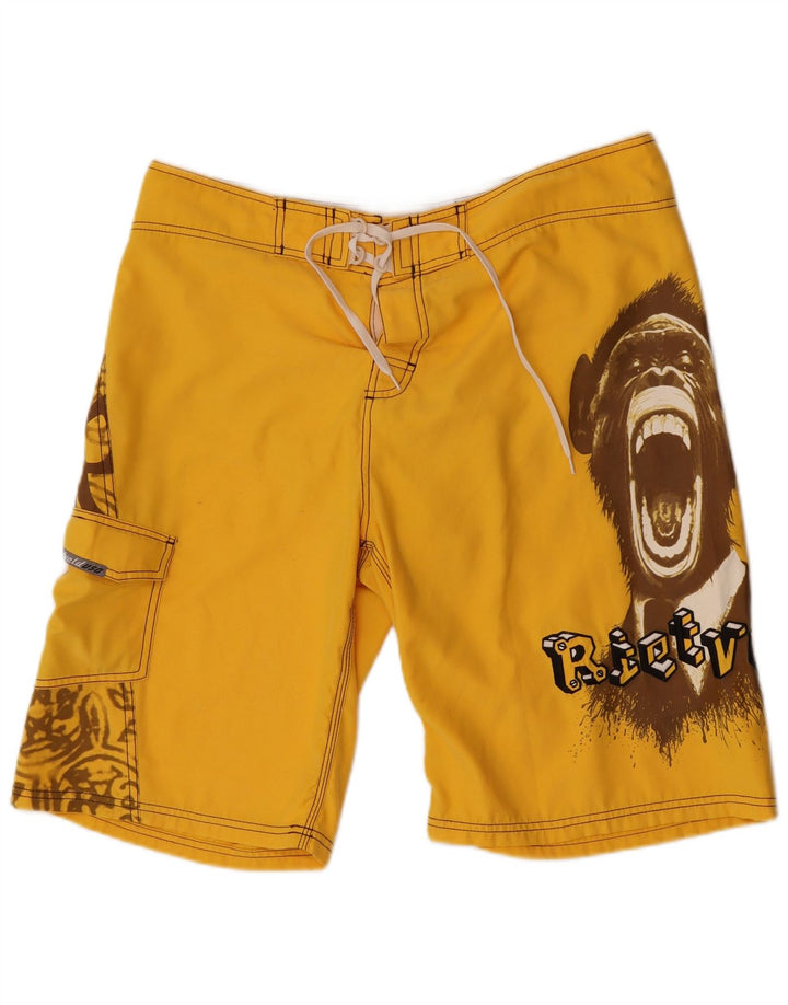 Rietveld Bañador con estampado gráfico para hombre, poliéster amarillo grande