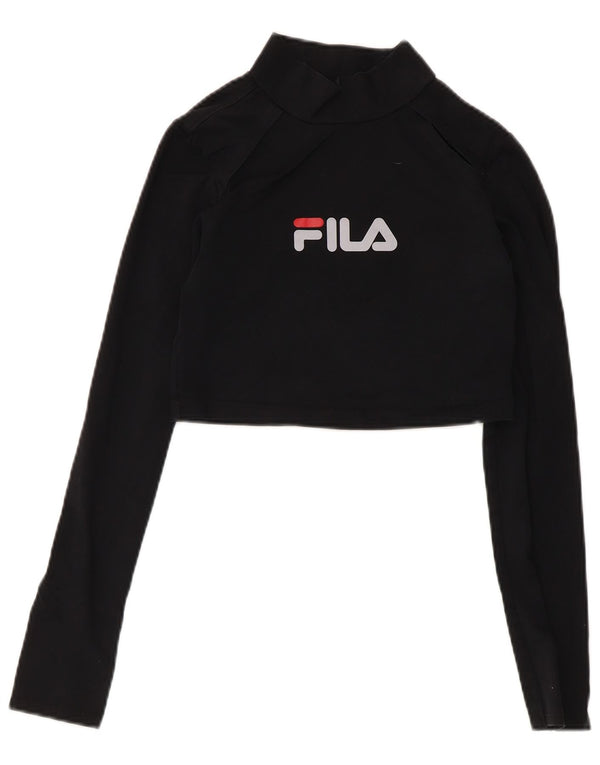 Fila Mujer Crop Graphic Top Manga Larga UK 8 Small Algodón Negro