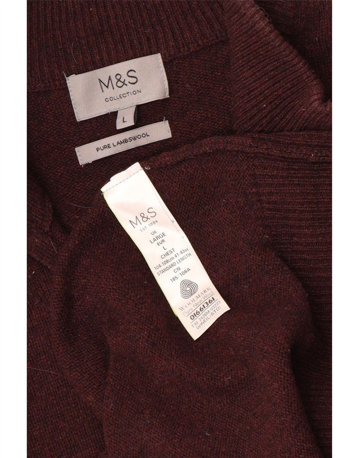 Marks & Spencer Jersey con cuello y cremallera para hombre, talla grande, lana color burdeos