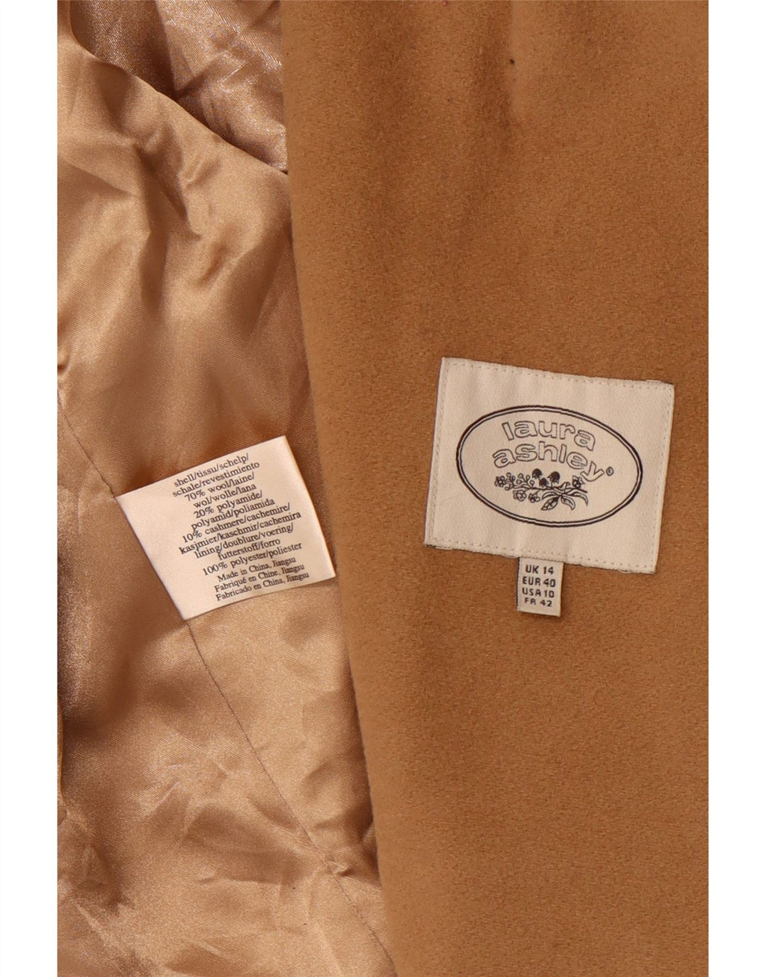 LAURA ASHLEY Chaqueta militar con capucha para mujer UK 40 Lana marrón grande