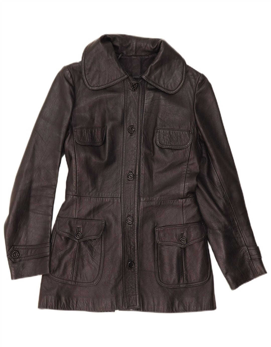 Vintage mujer chaqueta de cuero Reino Unido 8 pequeño negro