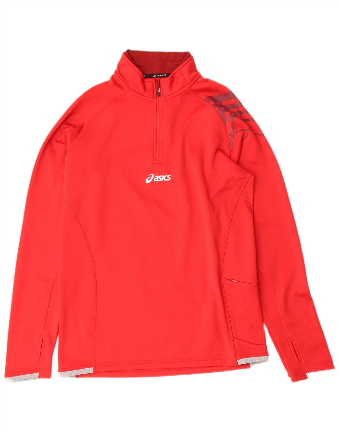 ASICS Hombre Zip Neck Jersey Chándal Top Pequeño Rojo Poliéster Deportes