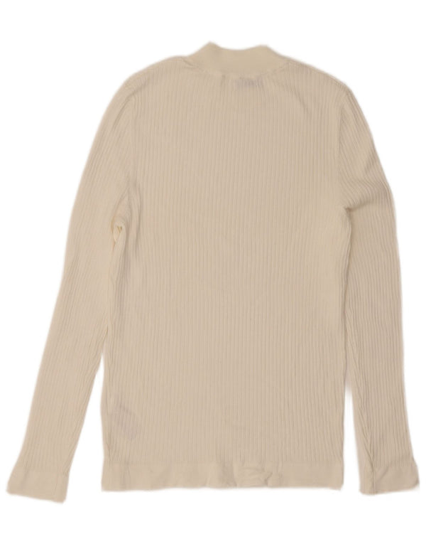 Zara Mujer Top Manga Larga UK 42 Medium Viscosa Blanca