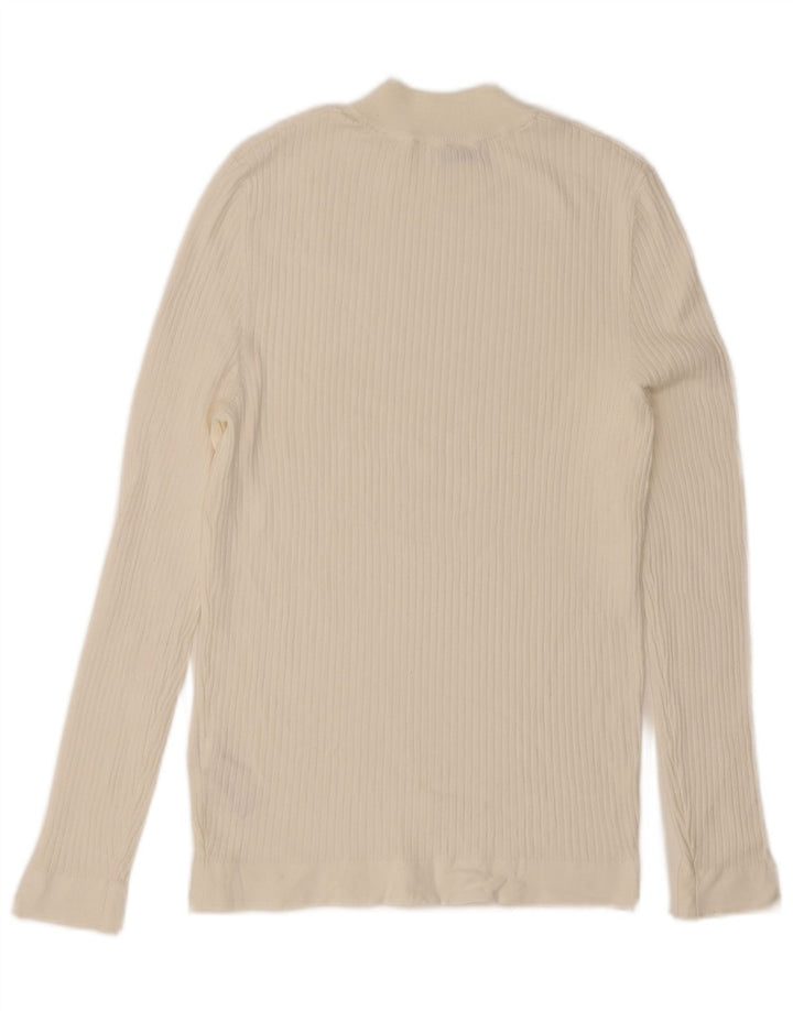Zara Mujer Top Manga Larga UK 42 Medium Viscosa Blanca