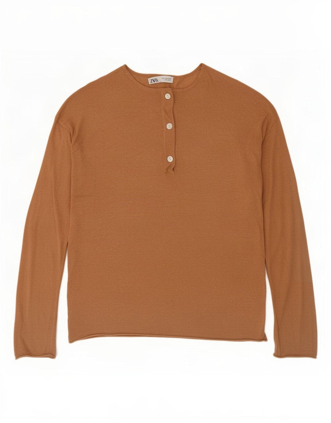 Zara Mujer Top Manga Larga UK 44 Medio Beige