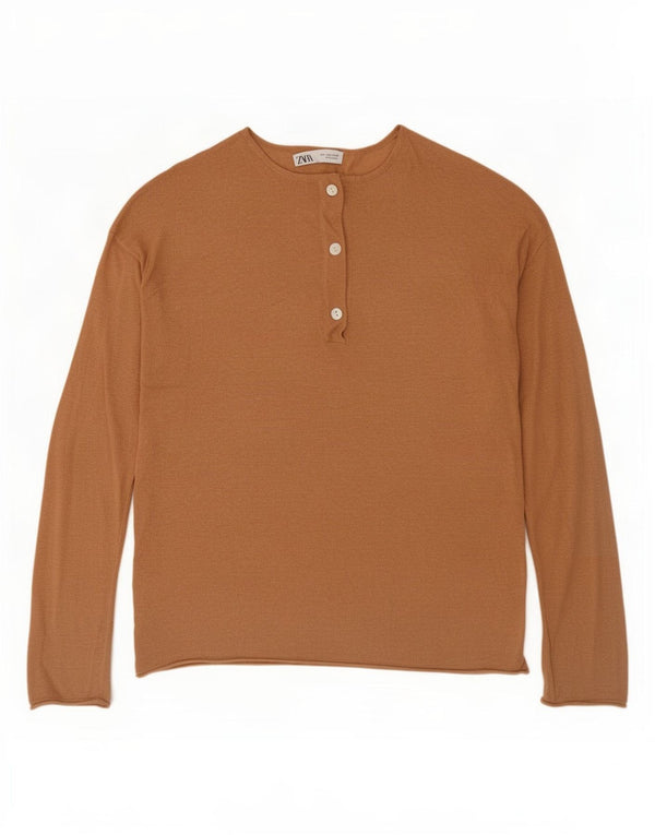 Zara Mujer Top Manga Larga UK 44 Medio Beige