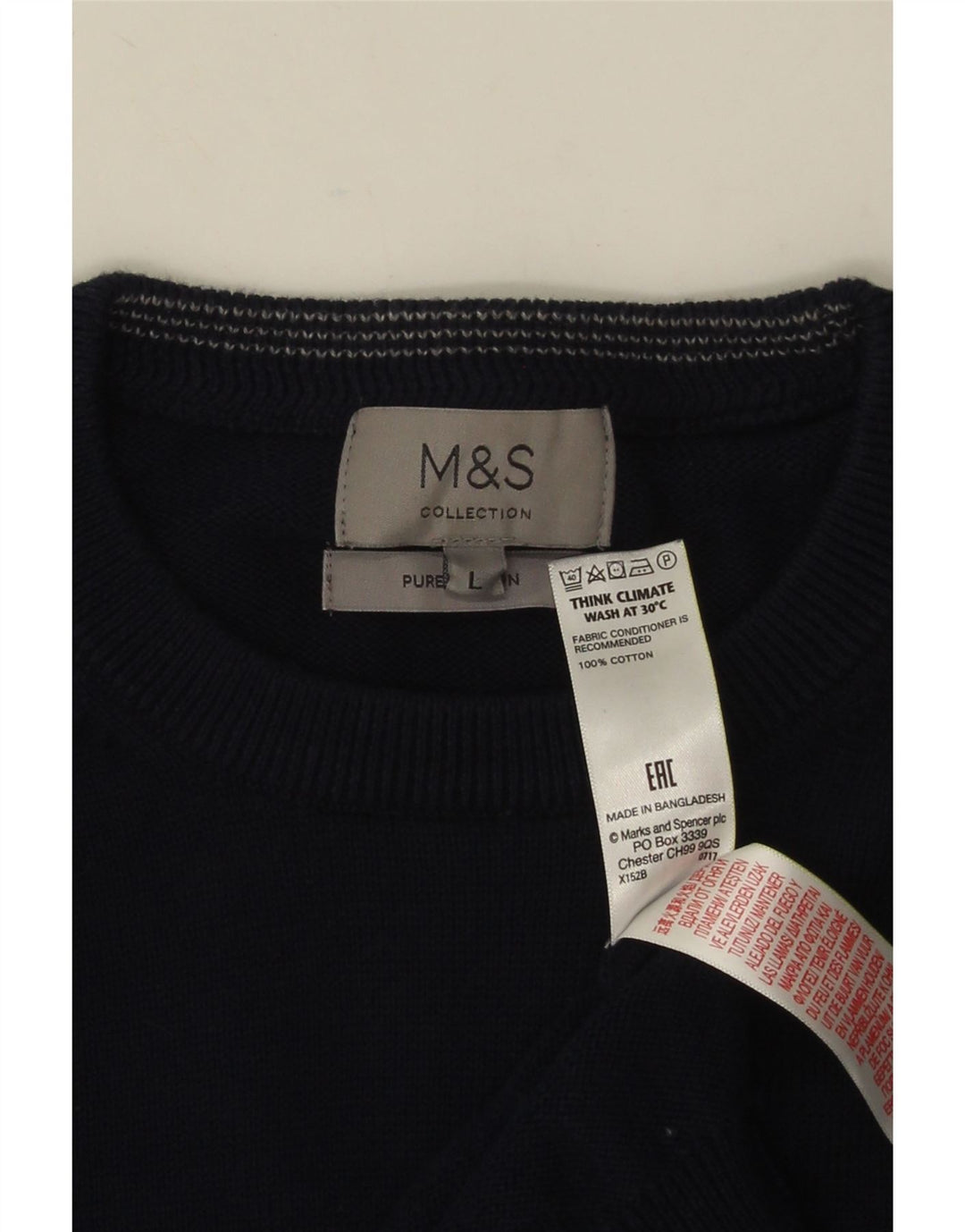 MARKS & SPENCER Jersey de cuello redondo para hombre, talla grande, algodón azul marino