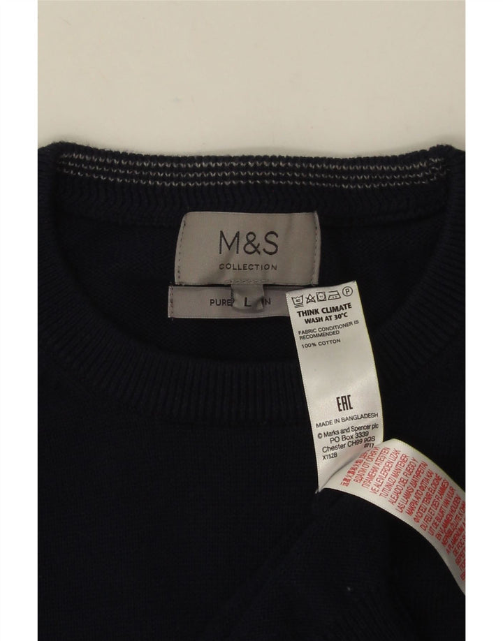 MARKS & SPENCER Jersey de cuello redondo para hombre, talla grande, algodón azul marino