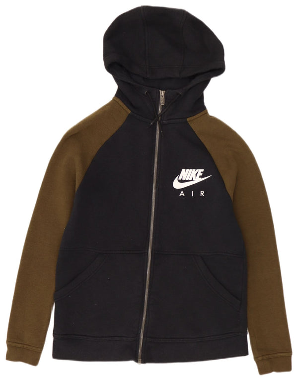 NIKE Sudadera con capucha y cremallera extragrande gráfica para mujer UK 6 XS Negro Colorblock