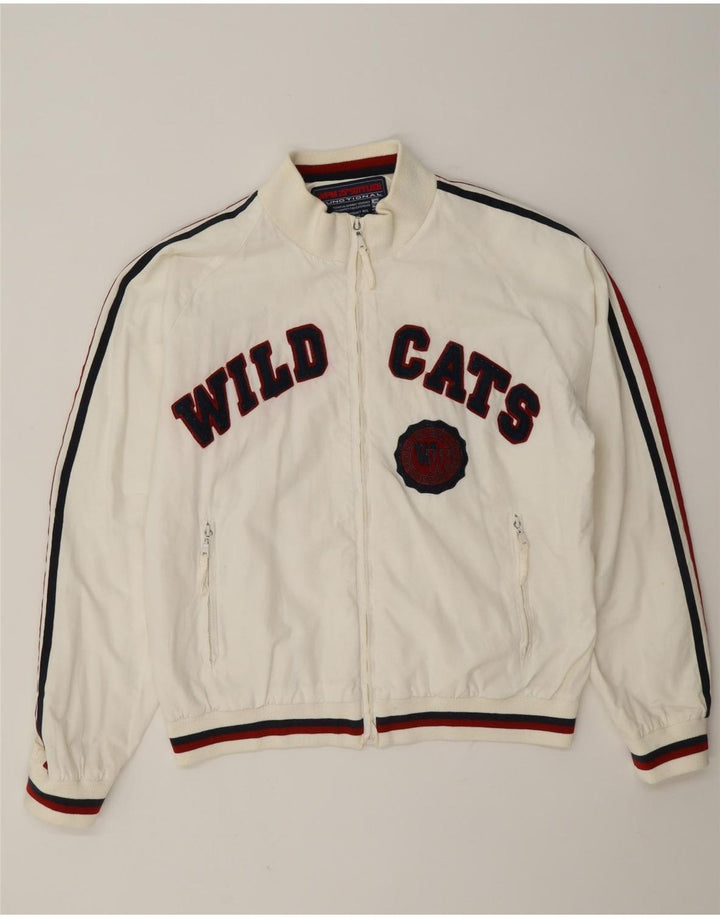 WPM Chaqueta bomber con estampado de Wildcats para hombre, talla 40, color blanco