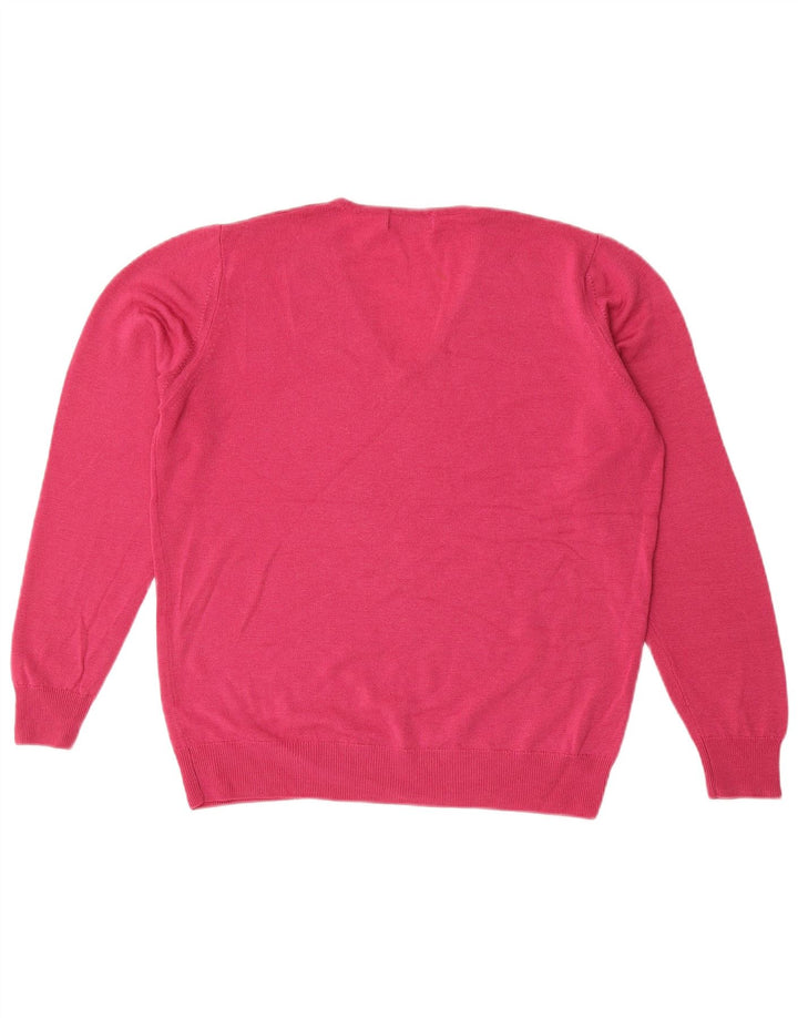 Marks & Spencer Jersey con cuello en V para mujer UK 44 Lana virgen rosa medio