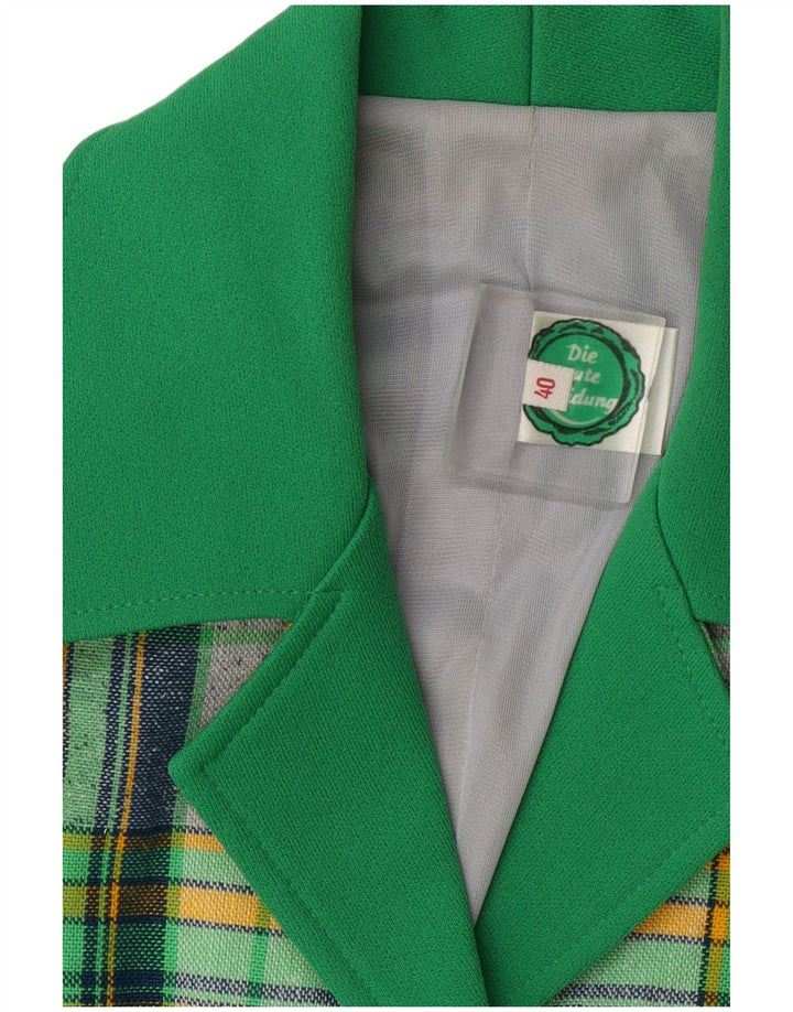 Vintage mujer camisa de manga corta blusa IT 40 pequeño verde comprobar poliéster