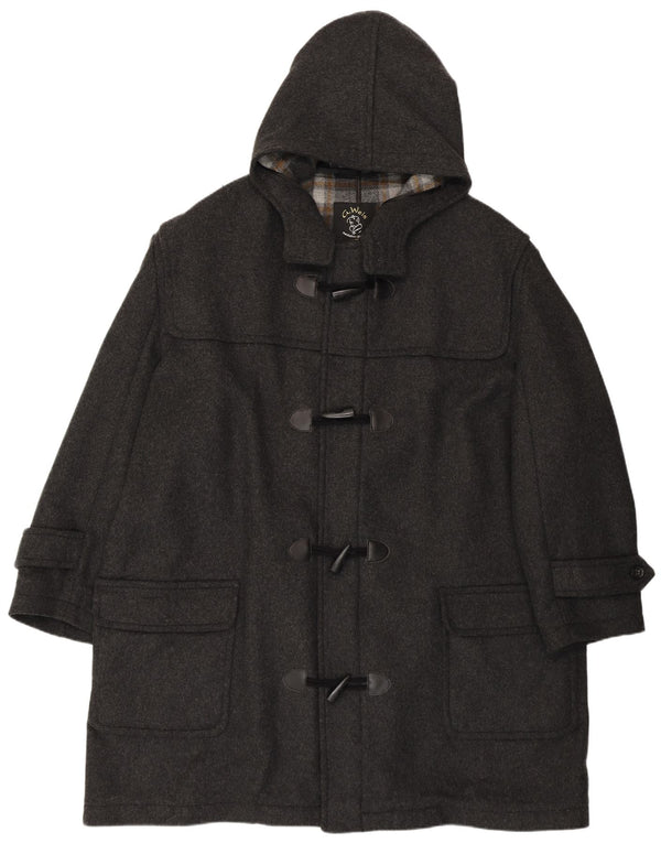 Vintage hombres suelto ajuste con capucha Duffle abrigo Reino Unido 50 4XL lana gris