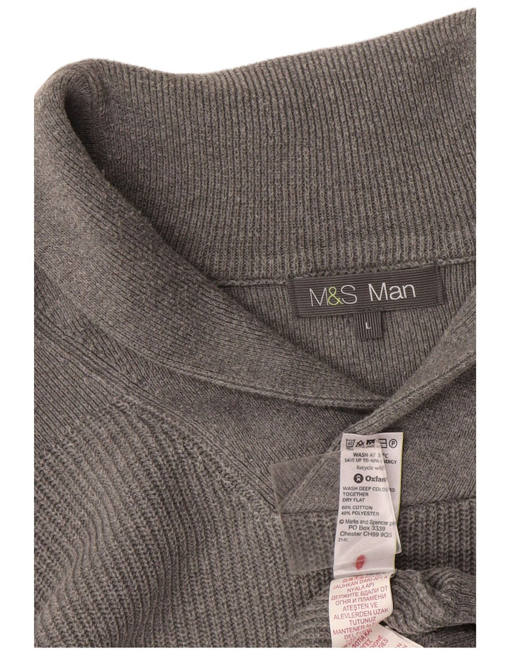 Marks & Spencer Jersey con cuello tipo chal para hombre, talla grande, algodón gris