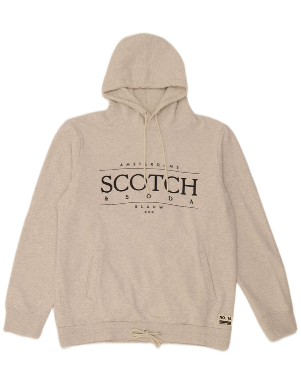 Scotch & Soda Mens Graphic Hoodie Jumper XL Grey Flecked Cotton