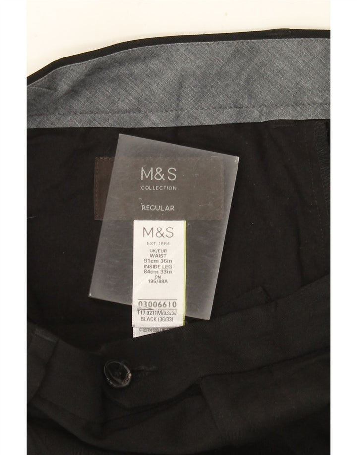 MARKS & SPENCER Pantalón de traje de corte regular para hombre W36 L33 Poliéster negro