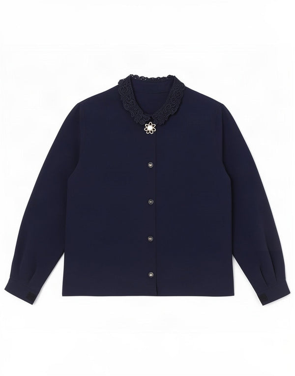 Blusa camisera vintage para mujer UK 44 Azul marino mediano