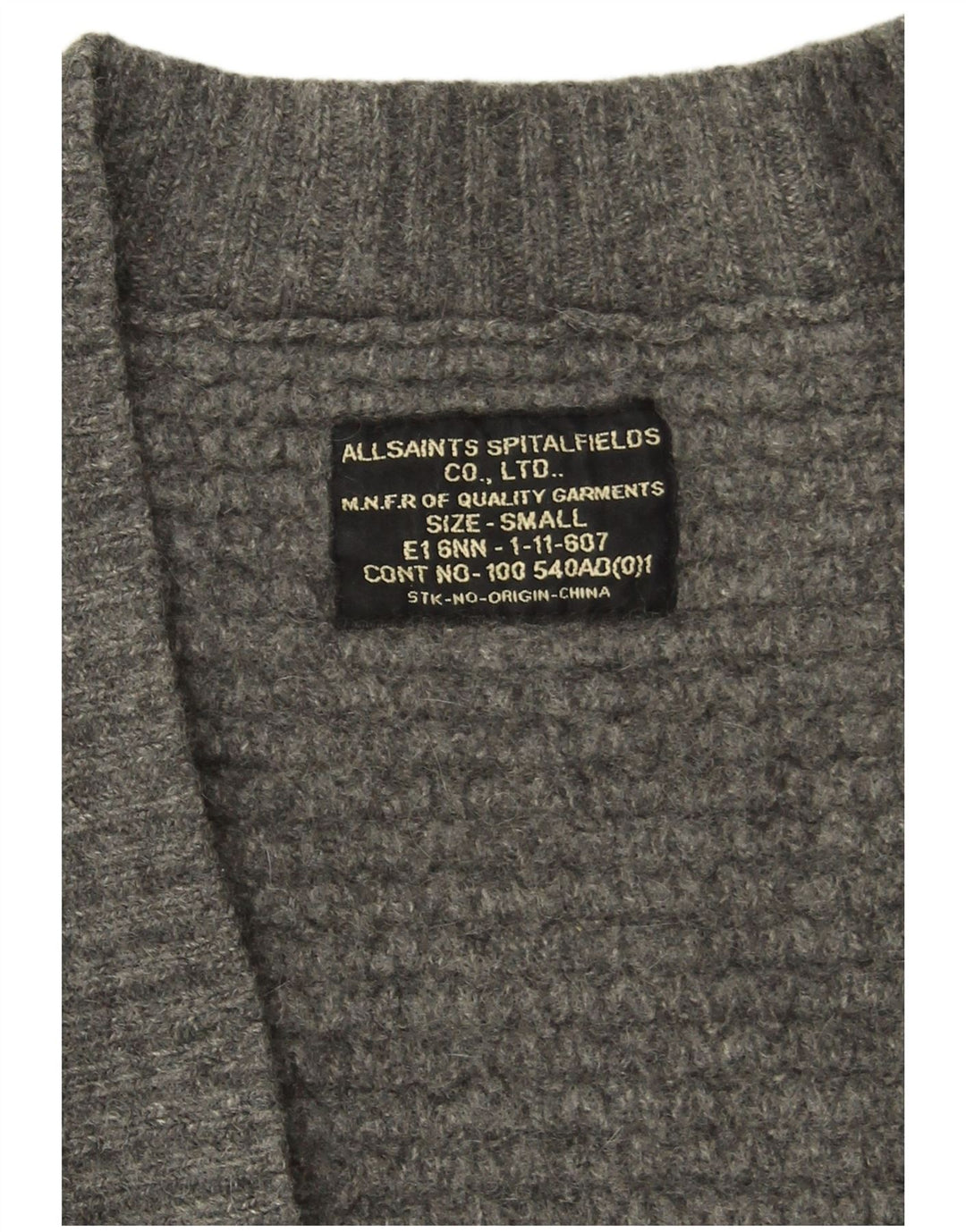 All Saints Suéter tipo cárdigan abierto para mujer UK 10 Small Grey Lambswool
