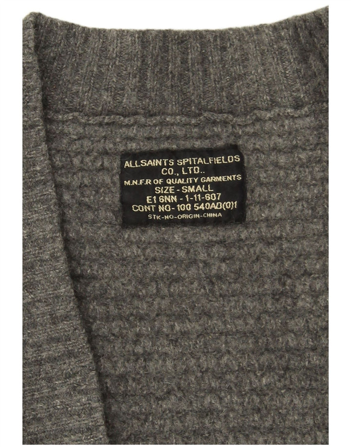 All Saints Suéter tipo cárdigan abierto para mujer UK 10 Small Grey Lambswool