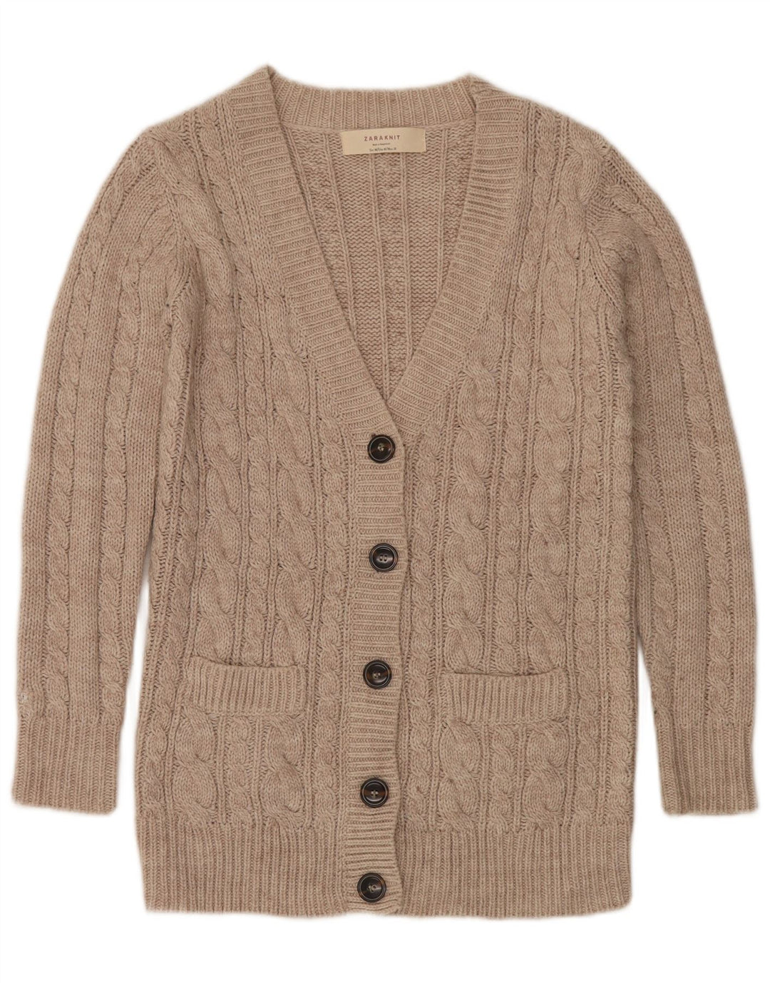 Zara Mujer Cárdigan Suéter UK 44 Medio Beige Acrílico
