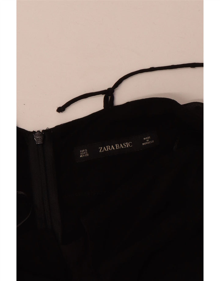 Zara Mujer Vestido Con Hombros Descubiertos UK 8 Pequeño Poliéster Con Manchas Negras