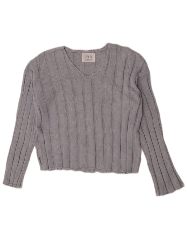 Zara Jersey Niña Crop Cuello Pico 13-14 Años Algodón Azul