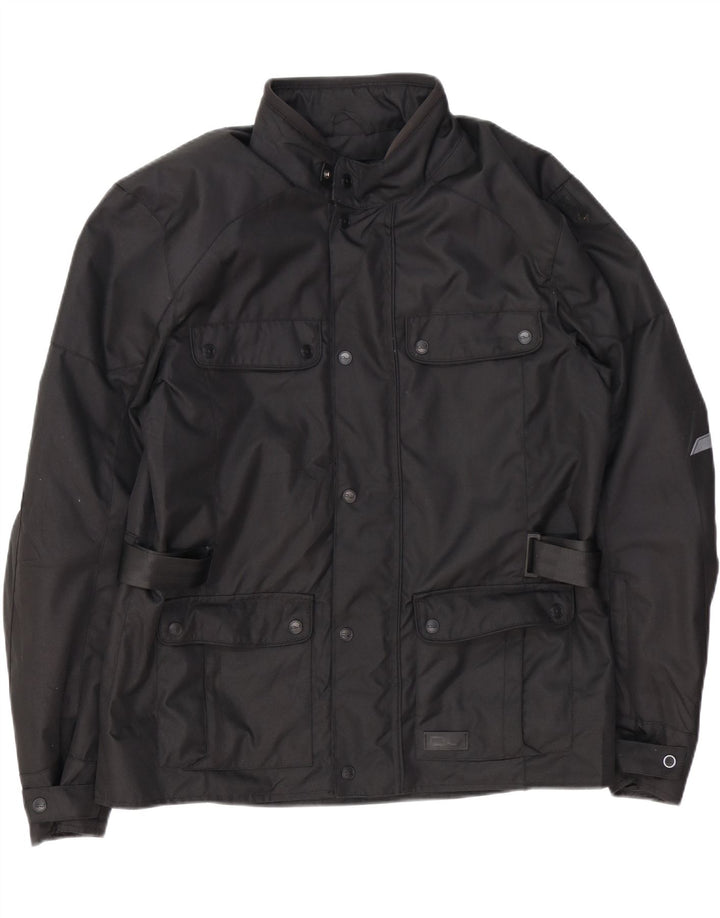 Vintage Hombres Moto Racer Utility Chaqueta Reino Unido 44 2XL Poliéster Negro