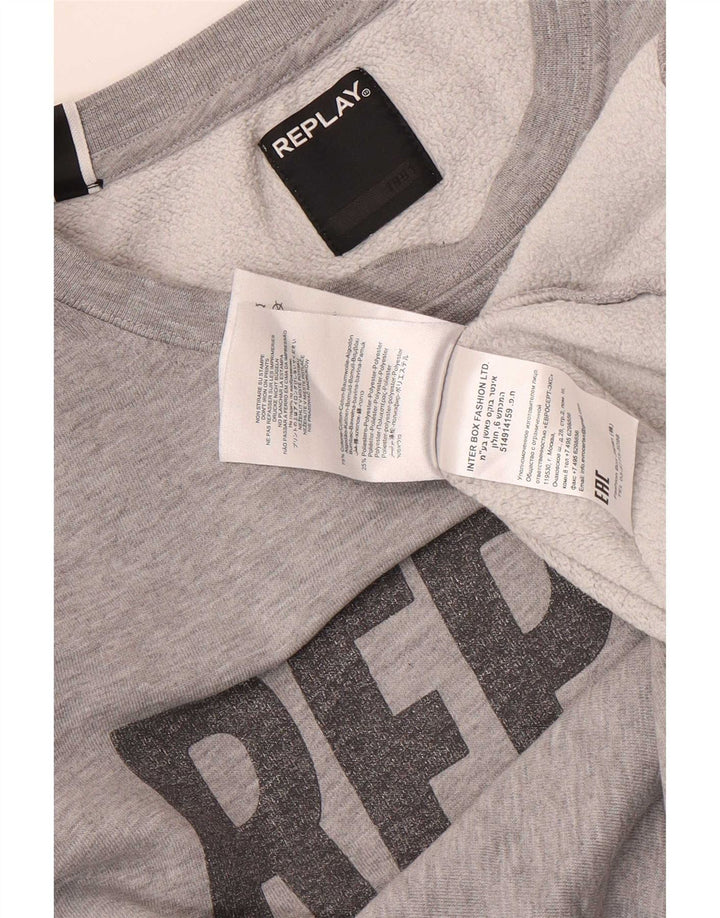 Replay Hombre Sudadera Gráfica Jersey De Algodón Moteado Gris Medio