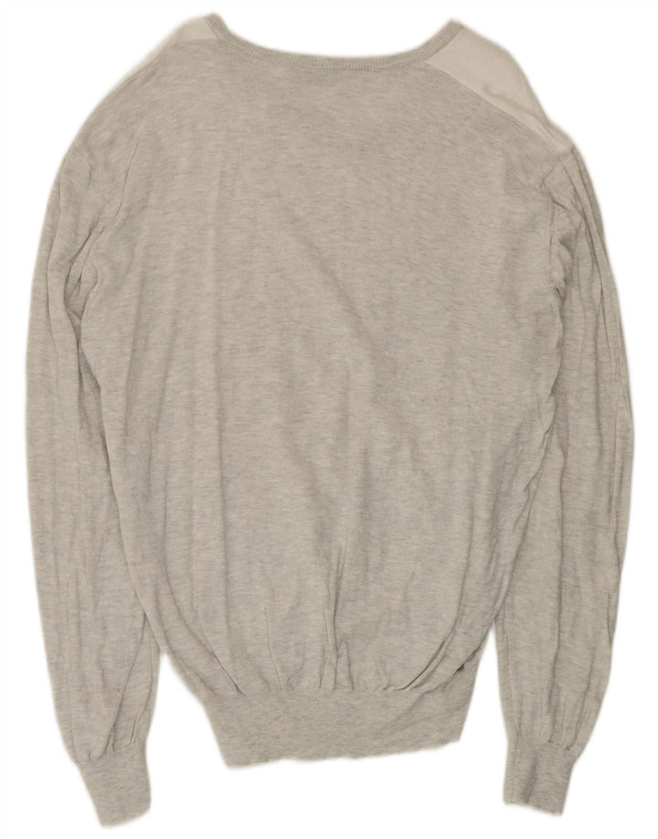 Luigi Bianchi Jersey con cuello en V para hombre Gris medio Argyle/Diamond Cotton