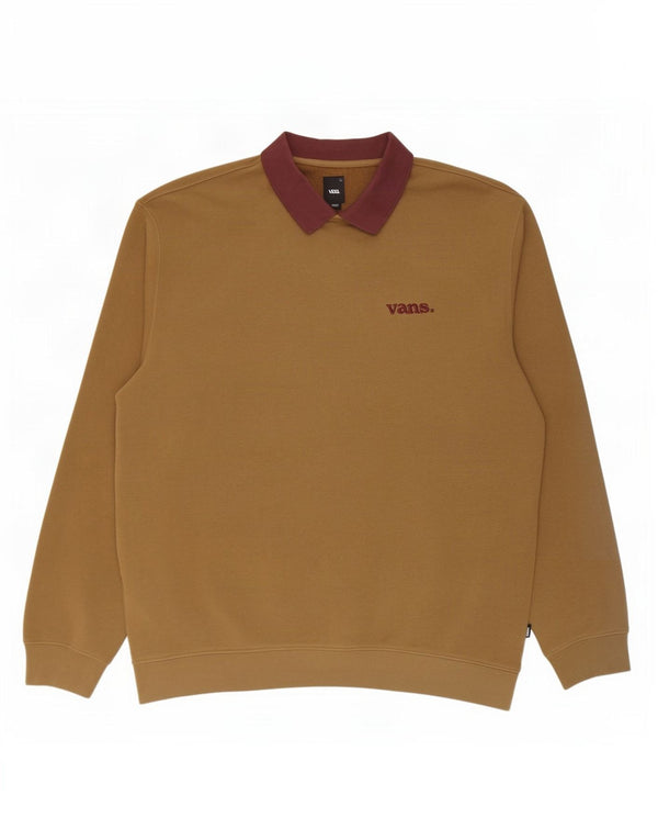 Vans Mens Polo Neck Sweatshirt Jumper 2XL Khaki Colourblock Cotton