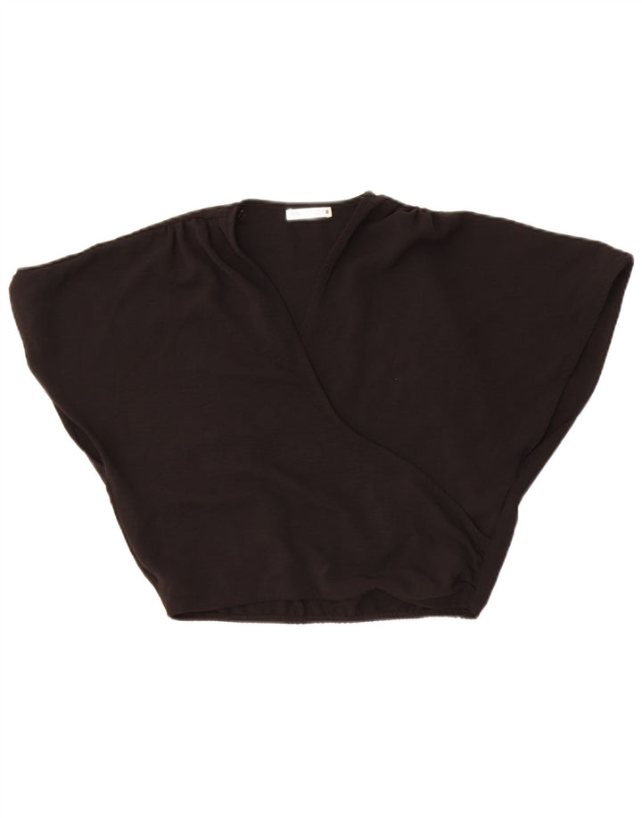 Zara Mujer Crop Blusa Extragrande Top UK 10 Small Poliéster Negro