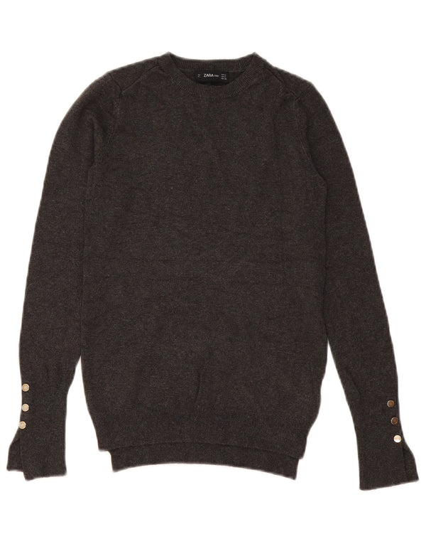 Zara Mujer Cuello Redondo Jersey Jersey UK 10 Small Gris Viscosa