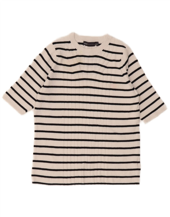 Marks & Spencer - Jersey de cuello redondo para mujer, talla 40, talla mediana, color blanco a rayas